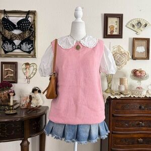 preppy girly coquette cozy pink sweater vest